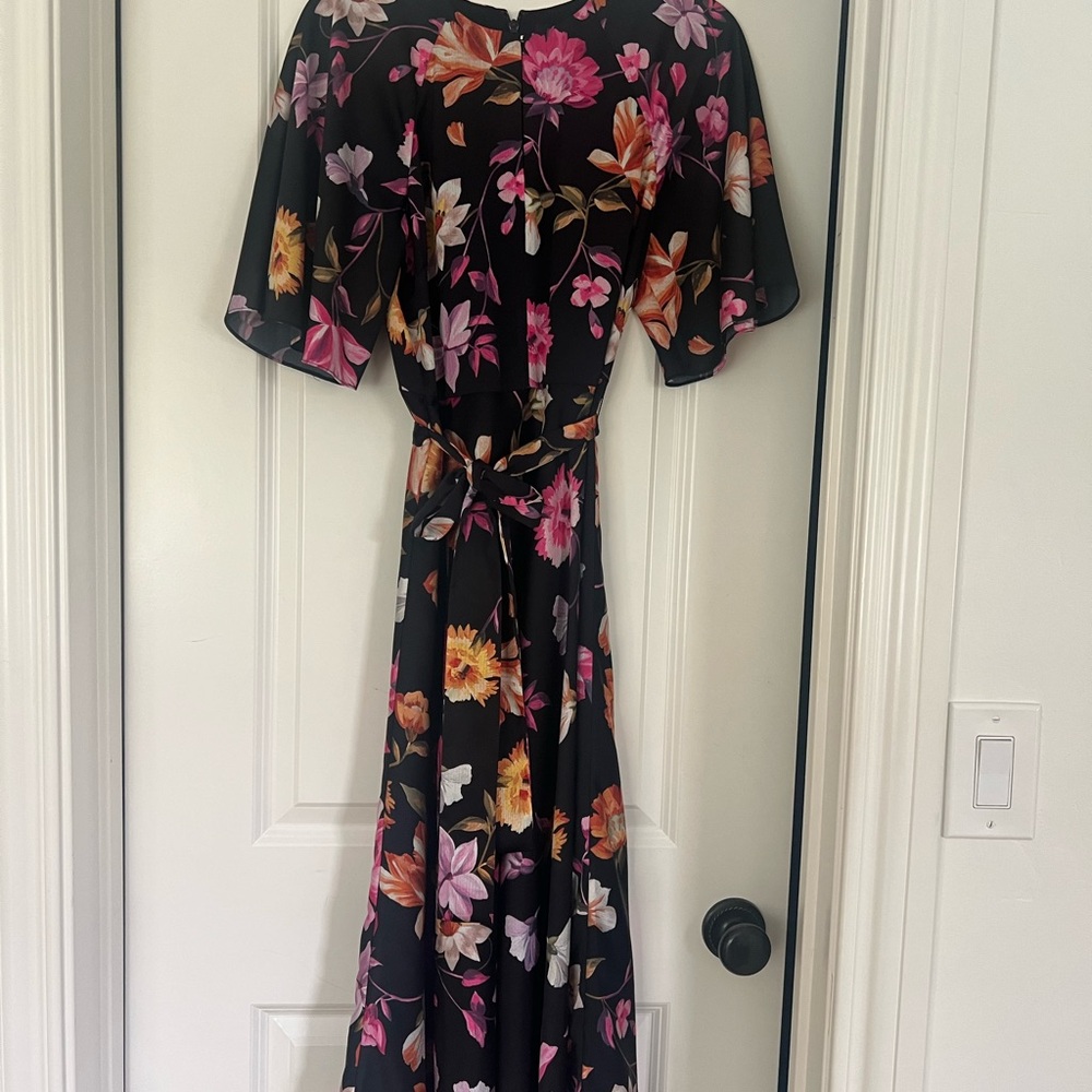 Ted Baker Black Maxi Dress with Pink and Orange Floral Print